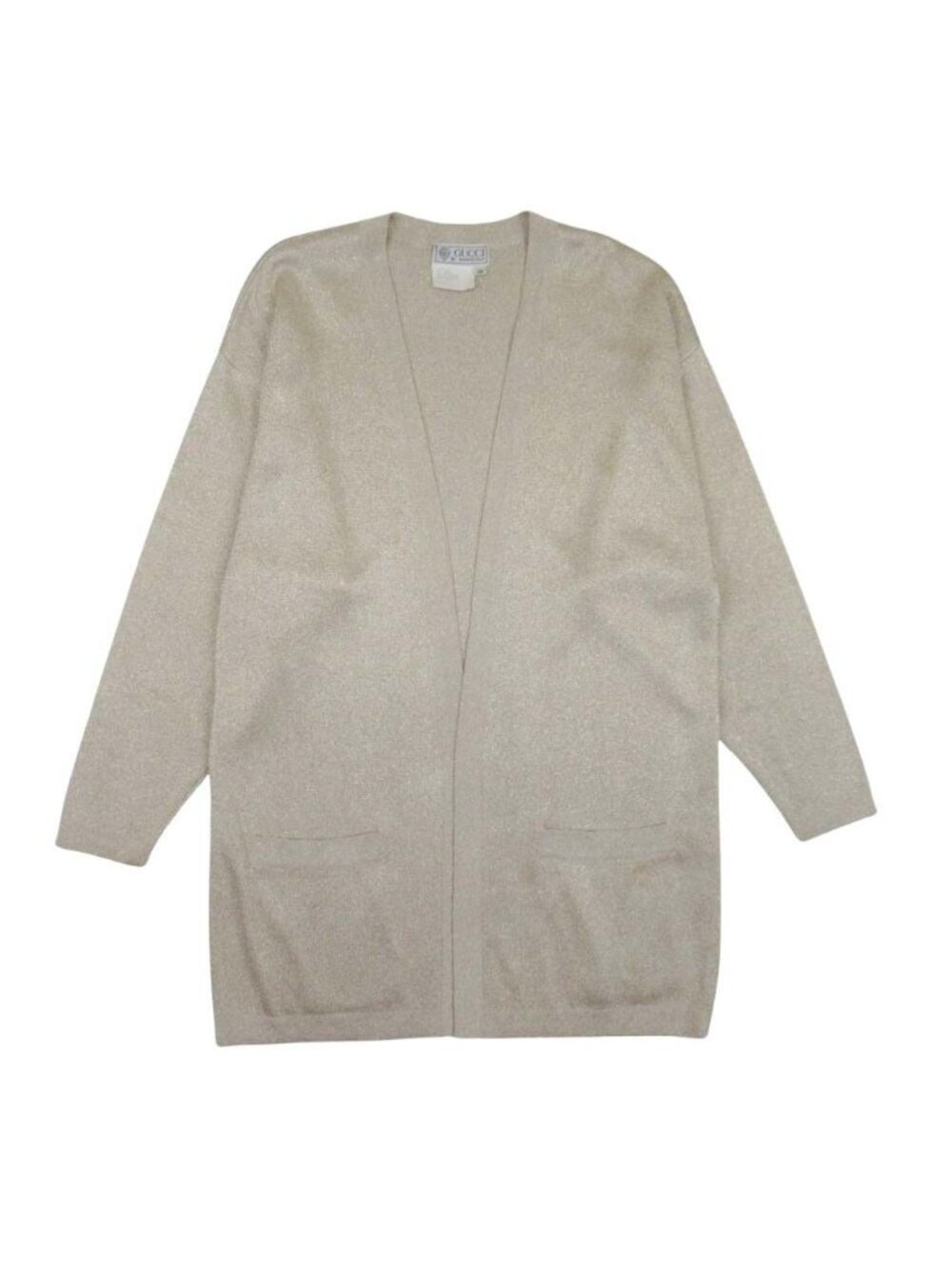 Gucci Vintage Glitter Knit Cardigan Buttonless Oversilhouette Haori Beige 38